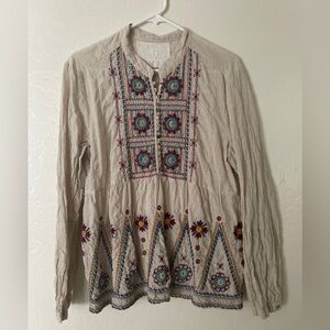 Johnny Was Beige Embroidered Blouse